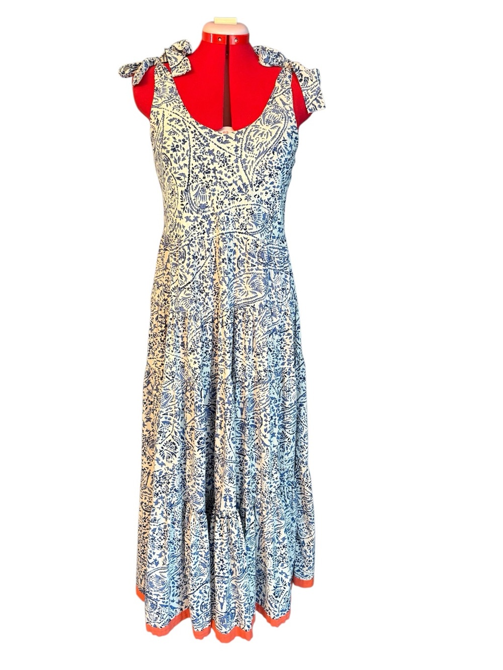 THML Blue & White Printed Tie Shoulder Maxi Dress Size Small